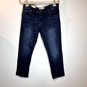 FREE PLANET Mens Dark Wash Whiskered Jeans with 2% Spandex 34/30